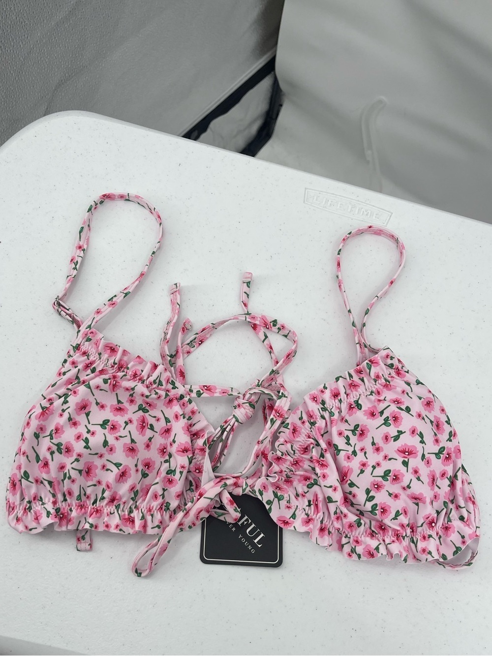 Zaful NWT pink floral string tie bikini top